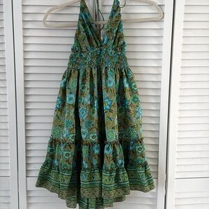 👗 Green Silk Halter Dress